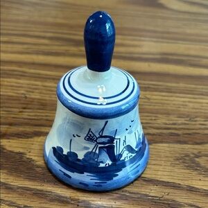 Delfts Blue and White Ceramic Bell Ornament - Hand-Painted Delft Style